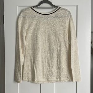 Loft Sheer lace shirt with Black Tie Back New